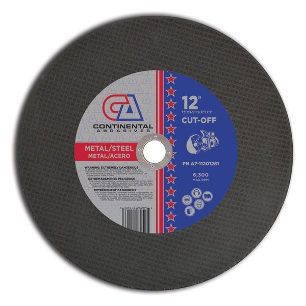 Continental Abrasives 12" x 1/8" (5/32) x 1" Triple Reinforced High Speed Gas or Electric Abrasive Saw Blade for Metal A7-11201281